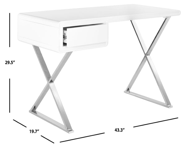 Safavieh Hanover Desk – Modern White Lacquer Writing Station With Chrome Accents For Stylish Home Offices FOX2207A