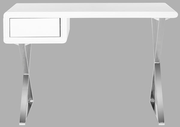 Safavieh Hanover Desk – Modern White Lacquer Writing Station With Chrome Accents For Stylish Home Offices FOX2207A