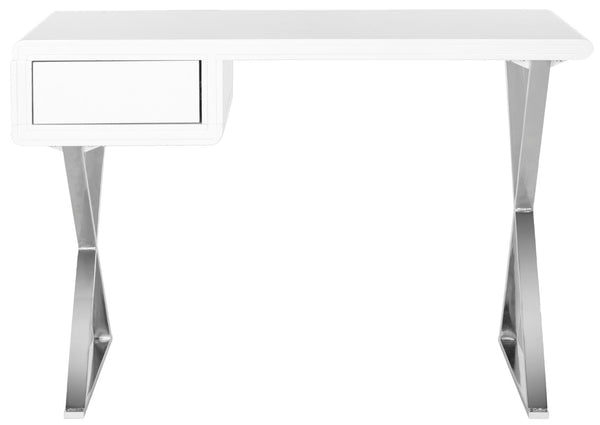 Safavieh Hanover Desk – Modern White Lacquer Writing Station With Chrome Accents For Stylish Home Offices FOX2207A