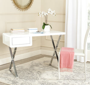 Safavieh Hanover Desk – Modern White Lacquer Writing Station With Chrome Accents For Stylish Home Offices FOX2207A