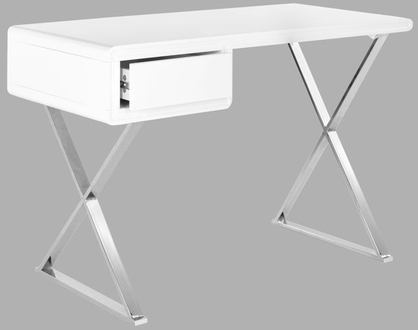 Safavieh Hanover Desk – Modern White Lacquer Writing Station With Chrome Accents For Stylish Home Offices FOX2207A