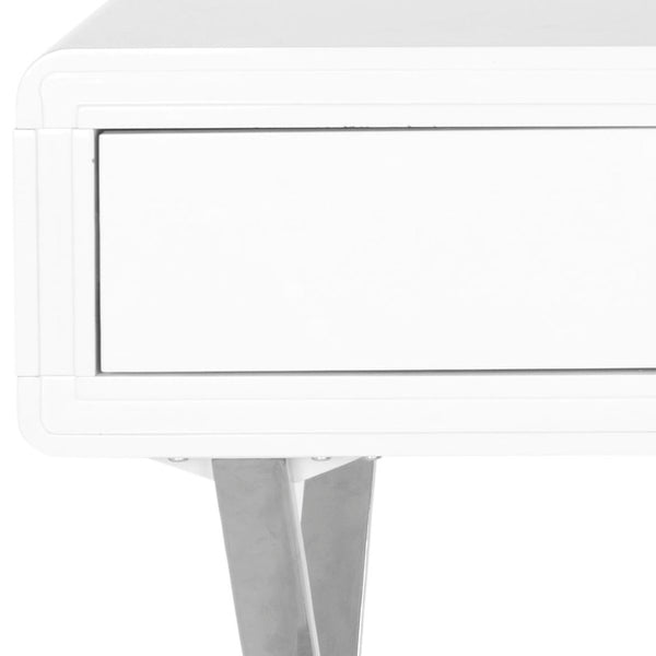 Safavieh Hanover Desk – Modern White Lacquer Writing Station With Chrome Accents For Stylish Home Offices FOX2207A
