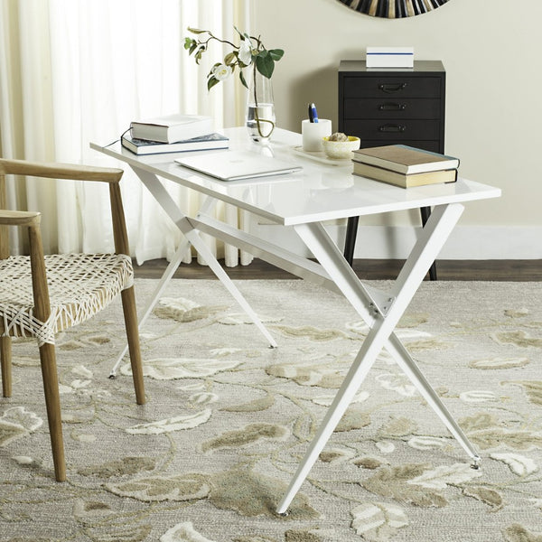 Safavieh Chapman Desk - Modern Lacquer-Finish Table With Floating Top And Tapered Legs For Stylish Workspaces White FOX2208C