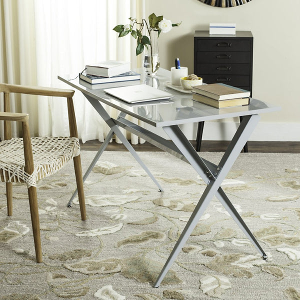 Safavieh Chapman Modern Grey Desk With Floating Top & Tapered Crossed Legs - Stylish, Durable Workspace Solution FOX2208D