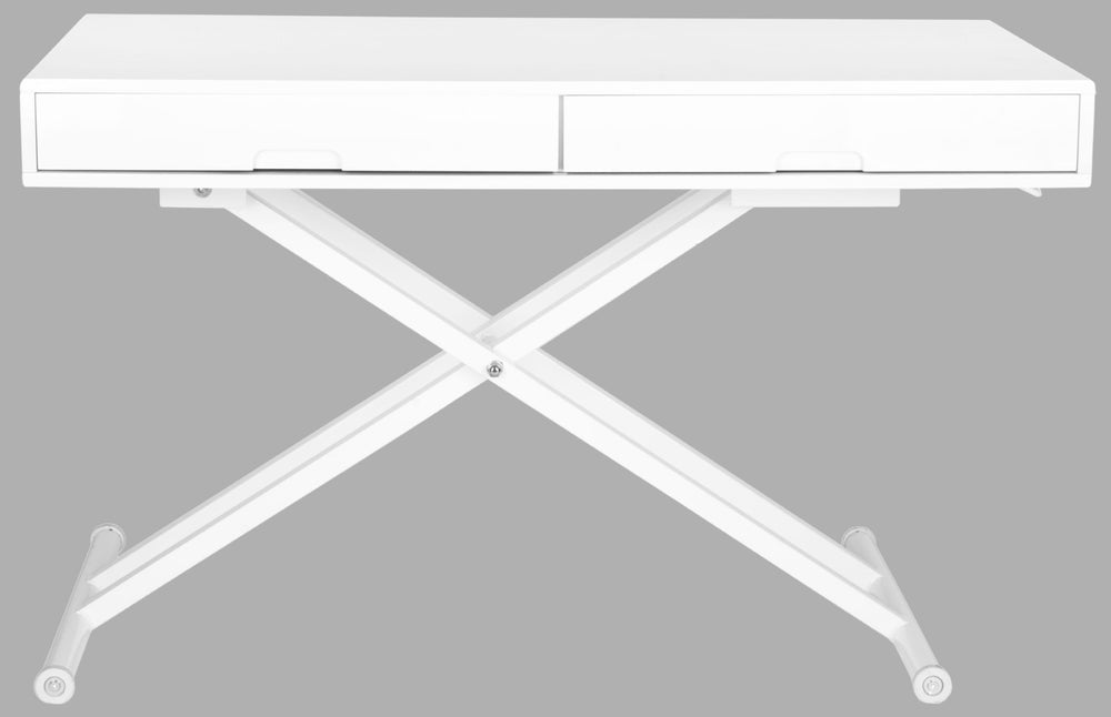 Safavieh Radford Height-Adjustable Desk & Coffee Table Combo – Modern White With Storage For Home Office & Living Room FOX2210A
