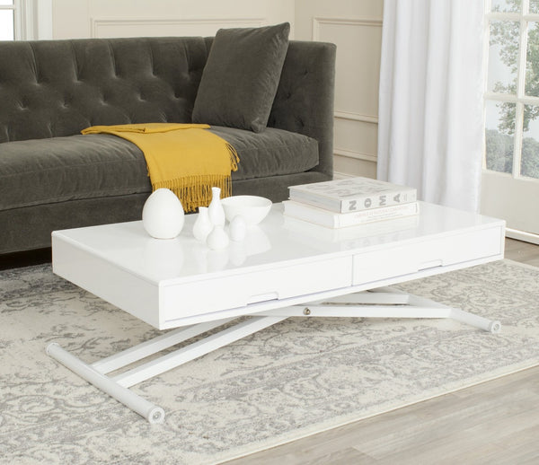 Safavieh Radford Height-Adjustable Desk & Coffee Table Combo – Modern White With Storage For Home Office & Living Room FOX2210A
