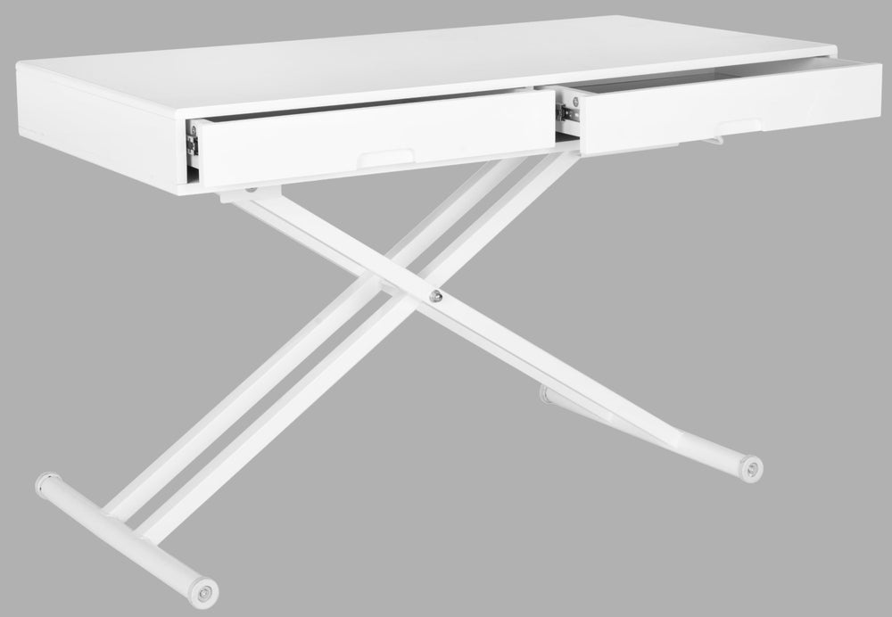 Safavieh Radford Height-Adjustable Desk & Coffee Table Combo – Modern White With Storage For Home Office & Living Room FOX2210A
