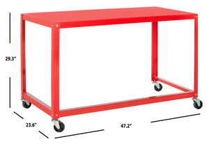 Safavieh Bentley Desk - Modern Industrial Workspace With Glossy Finish And Mobile Iron Frame For Versatile Use Red FOX2211A