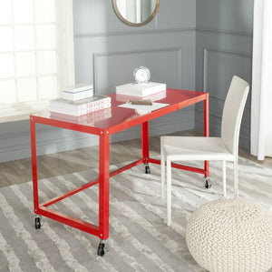 Safavieh Bentley Desk - Modern Industrial Workspace With Glossy Finish And Mobile Iron Frame For Versatile Use Red FOX2211A