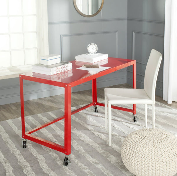 Safavieh Bentley Desk - Modern Industrial Workspace With Glossy Finish And Mobile Iron Frame For Versatile Use Red FOX2211A