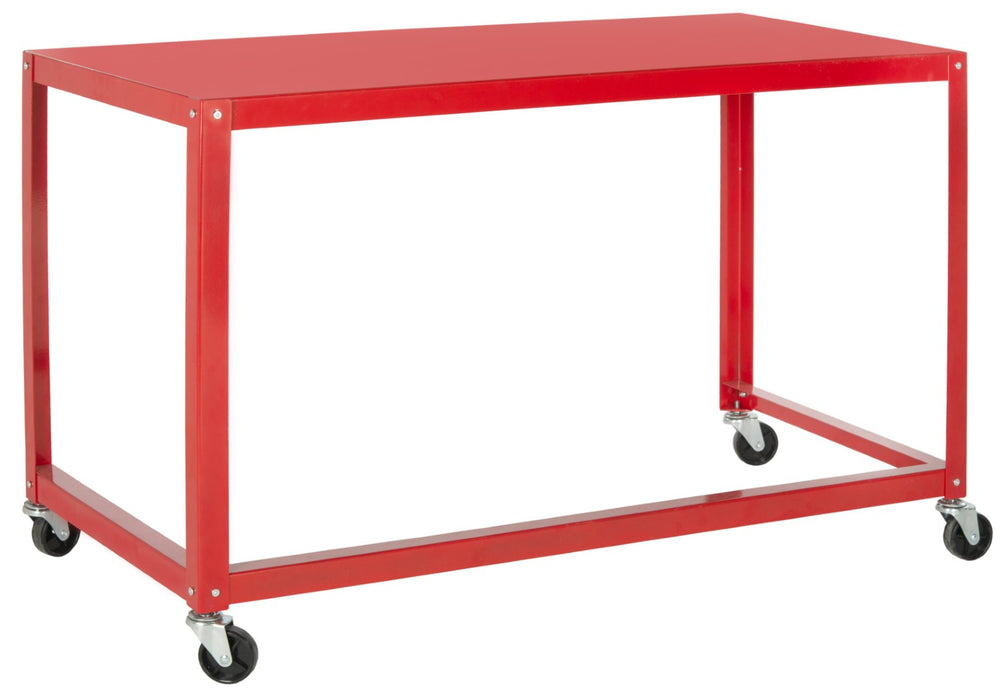 Safavieh Bentley Desk - Modern Industrial Workspace With Glossy Finish And Mobile Iron Frame For Versatile Use Red FOX2211A