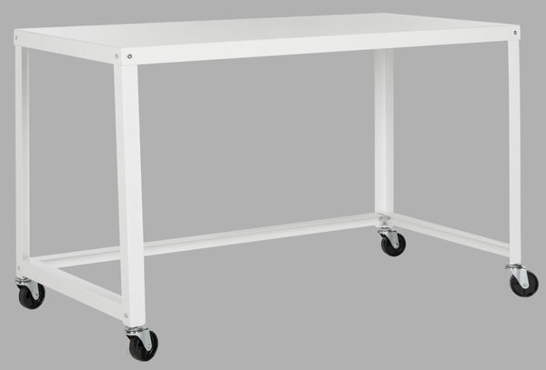 Safavieh Bentley Desk - Modern Industrial Workspace With Glossy Finish And Mobile Iron Frame For Versatile Use White FOX2211B