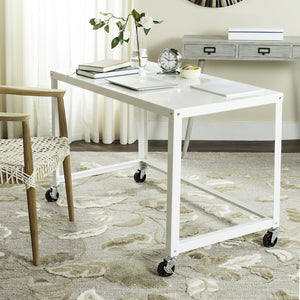 Safavieh Bentley Desk - Modern Industrial Workspace With Glossy Finish And Mobile Iron Frame For Versatile Use White FOX2211B
