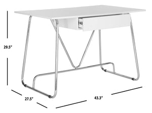 Safavieh Malloy Modern Desk - Stylish White Lacquer With Chrome Legs, Perfect For Home Office & Study Spaces FOX2212A