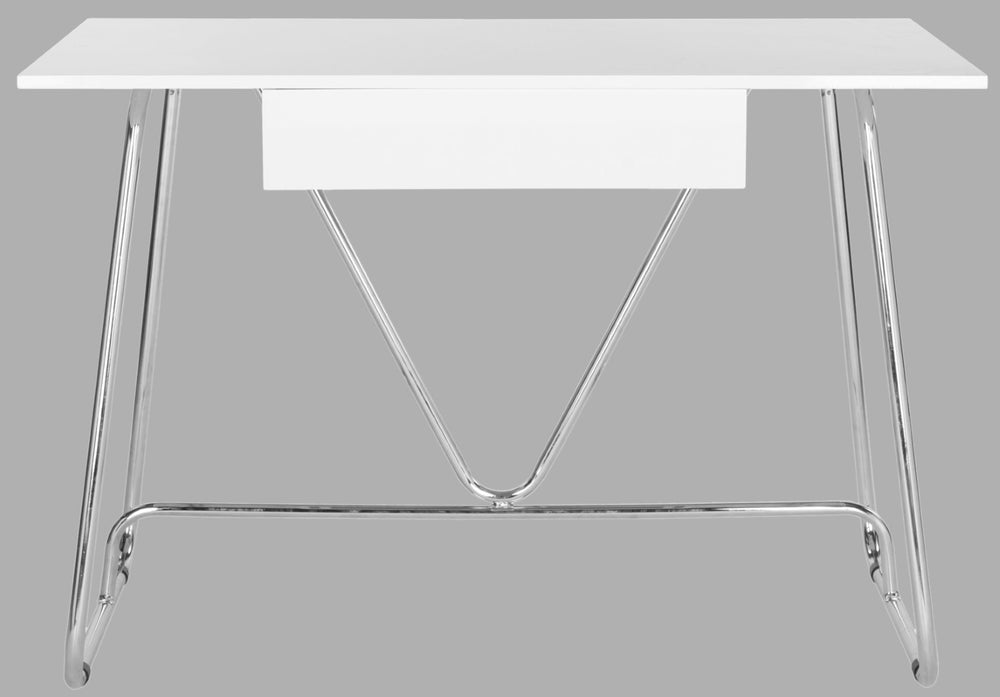 Safavieh Malloy Modern Desk - Stylish White Lacquer With Chrome Legs, Perfect For Home Office & Study Spaces FOX2212A
