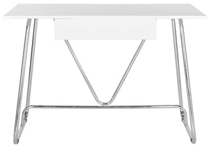 Safavieh Malloy Modern Desk - Stylish White Lacquer With Chrome Legs, Perfect For Home Office & Study Spaces FOX2212A