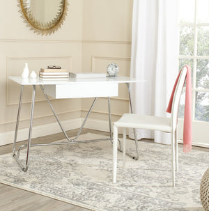 Safavieh Malloy Modern Desk - Stylish White Lacquer With Chrome Legs, Perfect For Home Office & Study Spaces FOX2212A