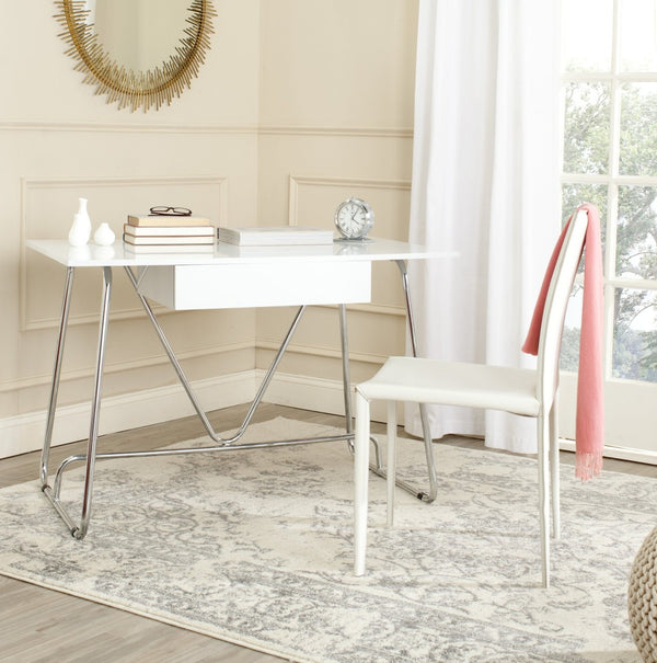 Safavieh Malloy Modern Desk - Stylish White Lacquer With Chrome Legs, Perfect For Home Office & Study Spaces FOX2212A