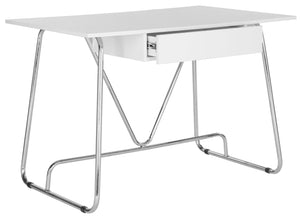 Safavieh Malloy Modern Desk - Stylish White Lacquer With Chrome Legs, Perfect For Home Office & Study Spaces FOX2212A