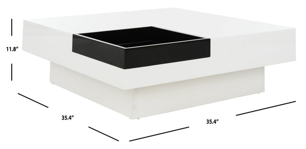 Safavieh Wesley Sleek White Lacquer Coffee Table - Mid-Century Modern Design With Removable Black Tray FOX2213A
