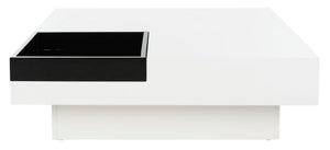 Safavieh Wesley Sleek White Lacquer Coffee Table - Mid-Century Modern Design With Removable Black Tray FOX2213A