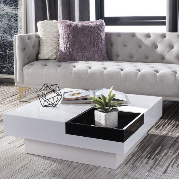 Safavieh Wesley Sleek White Lacquer Coffee Table - Mid-Century Modern Design With Removable Black Tray FOX2213A