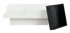 Safavieh Wesley Sleek White Lacquer Coffee Table - Mid-Century Modern Design With Removable Black Tray FOX2213A