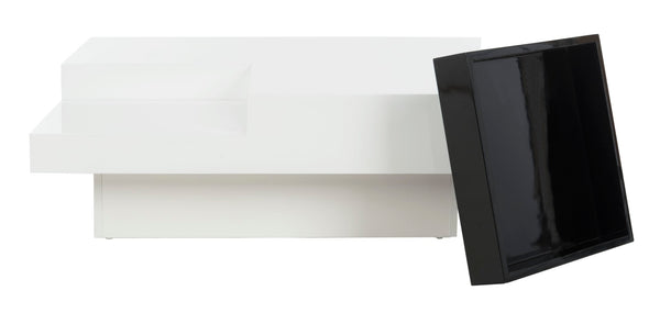 Safavieh Wesley Sleek White Lacquer Coffee Table - Mid-Century Modern Design With Removable Black Tray FOX2213A