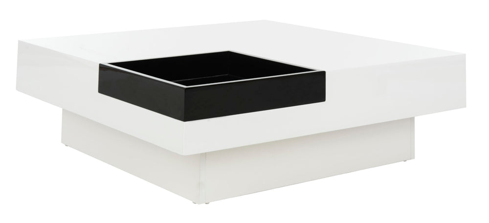 Safavieh Wesley Sleek White Lacquer Coffee Table - Mid-Century Modern Design With Removable Black Tray FOX2213A