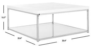 Safavieh Malone High Gloss Coffee Table With Chrome Frame & Glass Shelf - Retro-Modern Living Room Centerpiece FOX2214A