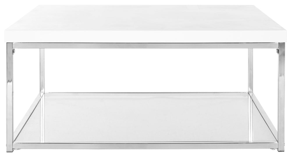 Safavieh Malone High Gloss Coffee Table With Chrome Frame & Glass Shelf - Retro-Modern Living Room Centerpiece FOX2214A