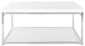 Safavieh Malone High Gloss Coffee Table With Chrome Frame & Glass Shelf - Retro-Modern Living Room Centerpiece FOX2214A