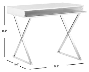 Safavieh Gordon Contemporary Writing Desk With Discreet Storage - Sleek White Lacquer Finish & Silver Legs FOX2217A