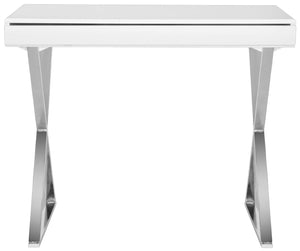 Safavieh Gordon Contemporary Writing Desk With Discreet Storage - Sleek White Lacquer Finish & Silver Legs FOX2217A