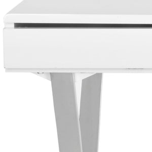 Safavieh Gordon Contemporary Writing Desk With Discreet Storage - Sleek White Lacquer Finish & Silver Legs FOX2217A