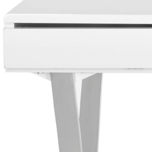 Safavieh Gordon Contemporary Writing Desk With Discreet Storage - Sleek White Lacquer Finish & Silver Legs FOX2217A
