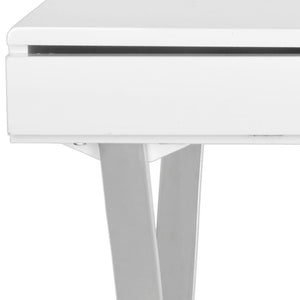 Safavieh Gordon Contemporary Writing Desk With Discreet Storage - Sleek White Lacquer Finish & Silver Legs FOX2217A