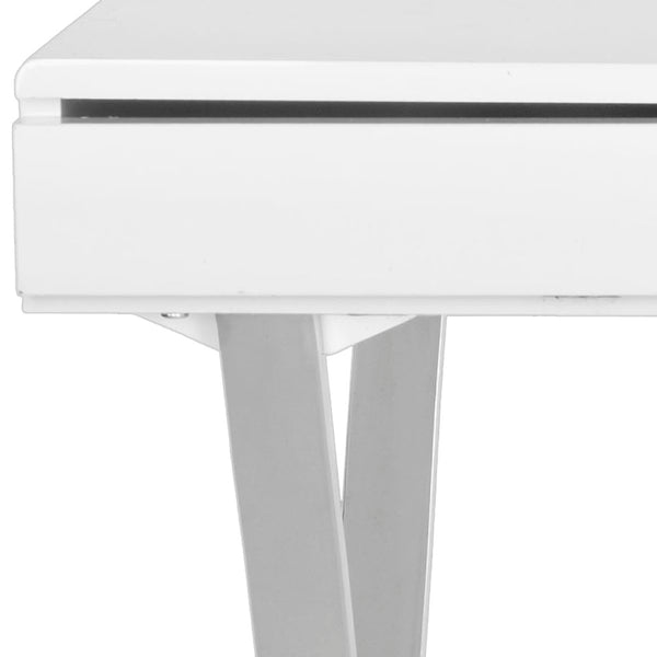 Safavieh Gordon Contemporary Writing Desk With Discreet Storage - Sleek White Lacquer Finish & Silver Legs FOX2217A