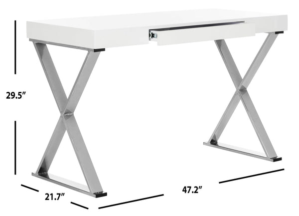 Safavieh Paley 47" Modern Lacquer & Chrome Desk - Chic Compact Design With Colorful Accent For Stylish Workspaces FOX2223A