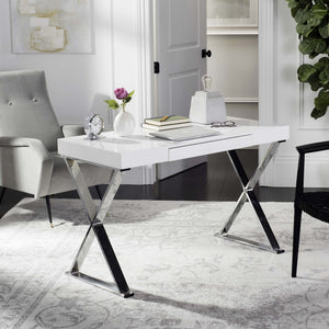 Safavieh Paley 47" Modern Lacquer & Chrome Desk - Chic Compact Design With Colorful Accent For Stylish Workspaces FOX2223A