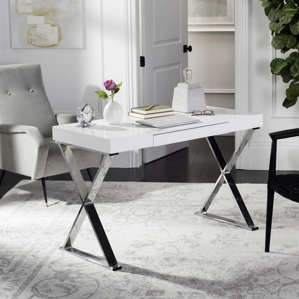 Safavieh Paley 47" Modern Lacquer & Chrome Desk - Chic Compact Design With Colorful Accent For Stylish Workspaces FOX2223A