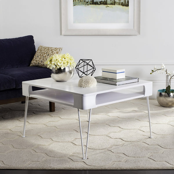 Safavieh Elior Modern Scandinavian Coffee Table With Storage, Sleek White Finish For Stylish Living Spaces FOX2224A