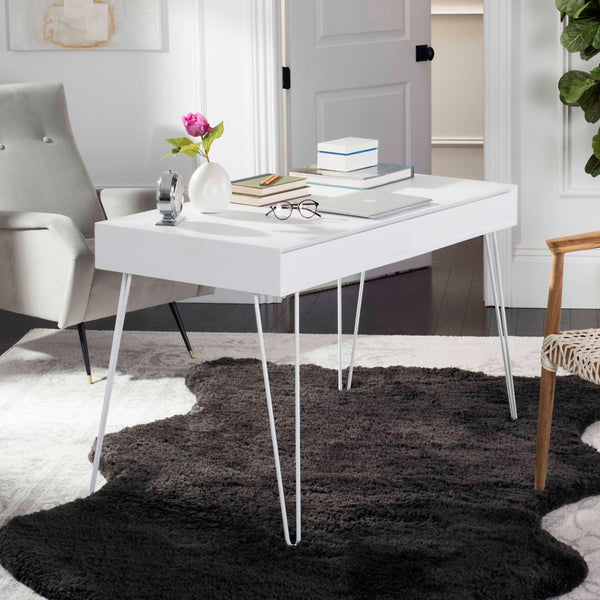 Safavieh Cade Mid Century Modern Desk - Sleek Two Drawer Design With Hidden Storage & Sculptural Legs FOX2225A