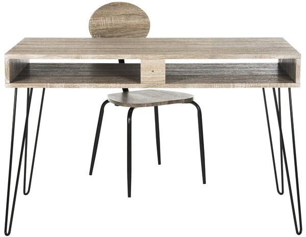 Safavieh Winta Vintage-Inspired Desk & Chair Set – Modern Grey Finish With Black Metal Legs For Stylish Workspaces FOX2232A