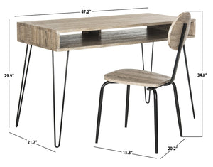 Safavieh Winta Vintage-Inspired Desk & Chair Set – Modern Grey Finish With Black Metal Legs For Stylish Workspaces FOX2232A