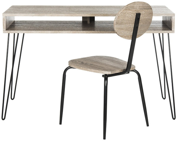 Safavieh Winta Vintage-Inspired Desk & Chair Set – Modern Grey Finish With Black Metal Legs For Stylish Workspaces FOX2232A