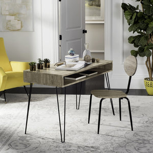 Safavieh Winta Vintage-Inspired Desk & Chair Set – Modern Grey Finish With Black Metal Legs For Stylish Workspaces FOX2232A