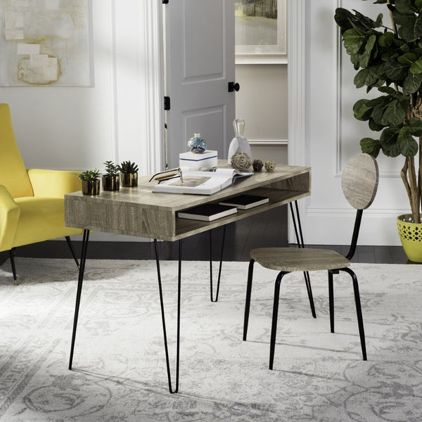 Safavieh Winta Vintage-Inspired Desk & Chair Set – Modern Grey Finish With Black Metal Legs For Stylish Workspaces FOX2232A