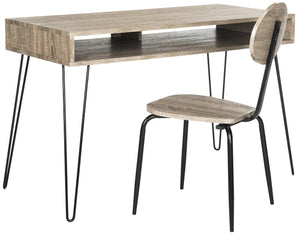 Safavieh Winta Vintage-Inspired Desk & Chair Set – Modern Grey Finish With Black Metal Legs For Stylish Workspaces FOX2232A