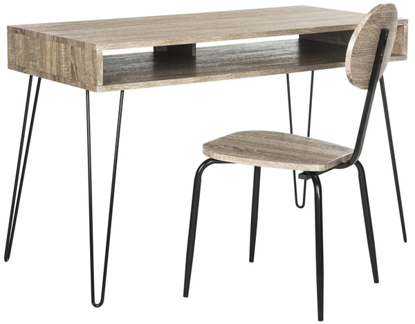 Safavieh Winta Vintage-Inspired Desk & Chair Set – Modern Grey Finish With Black Metal Legs For Stylish Workspaces FOX2232A